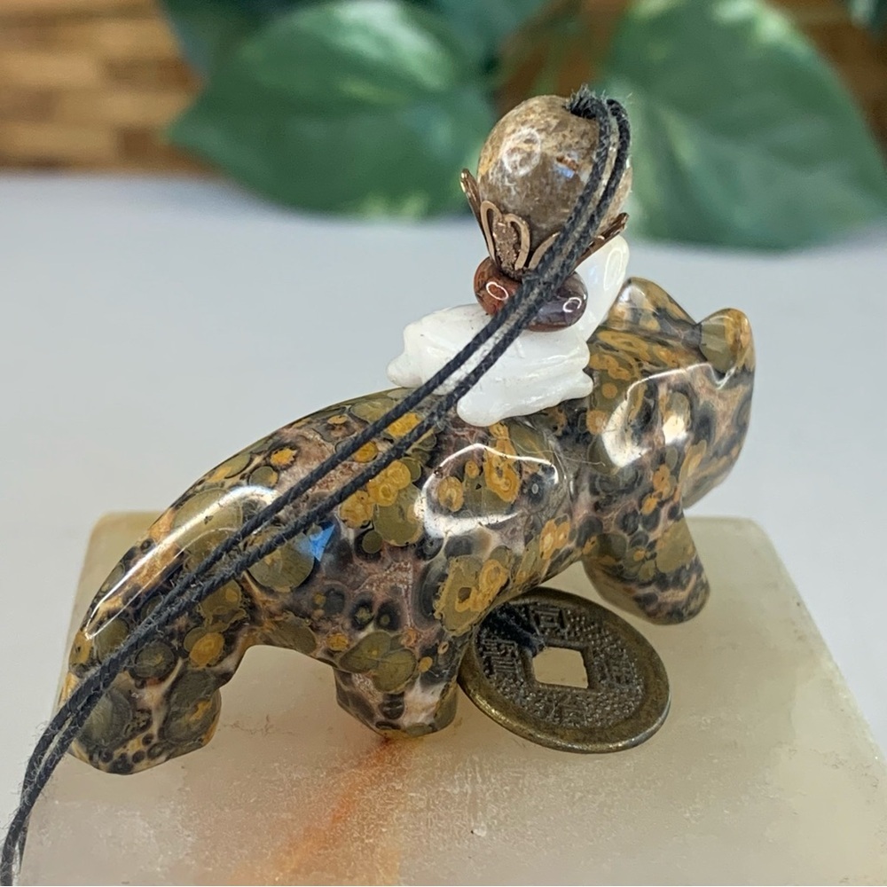 Leopard Skin Jasper Carved Leopard Pendant Necklace Chinese Feng Shui Coin 28" - Picture 12 of 16